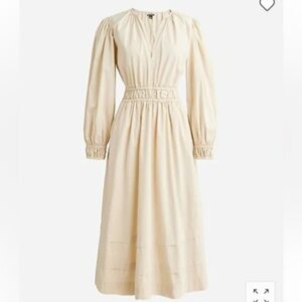 J Crew Long sleeve smocked waist midi dress lightweight chino cottagecore